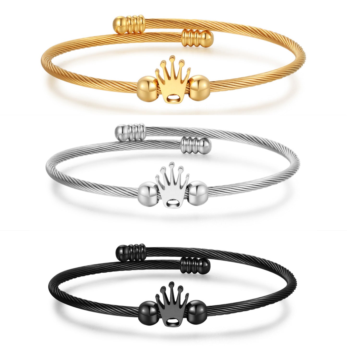 5pcs/lot Crown Stainless Steel Open Adjustable Bangle for Women Mix Color-5pcs Women Bracelets Charms Beads Beyond