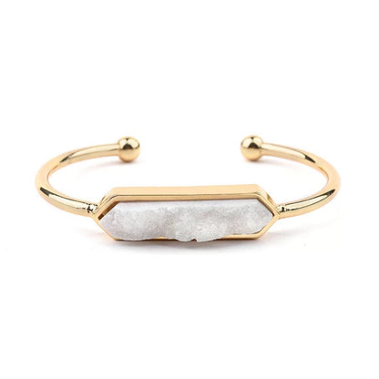 5pcs/lot Gold Plated Copper White Druzy Open Bangle for Women Gold Women Bracelets Charms Beads Beyond