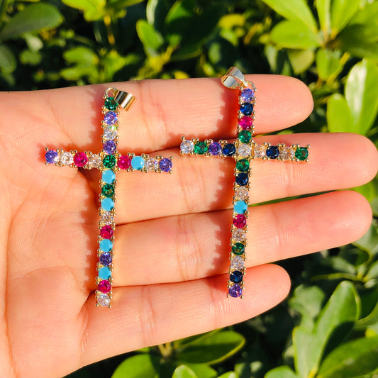 5-10pcs/lot 55*29mm Multicolor CZ Paved Cross Charms CZ Paved Charms Colorful Zirconia Crosses Charms Beads Beyond