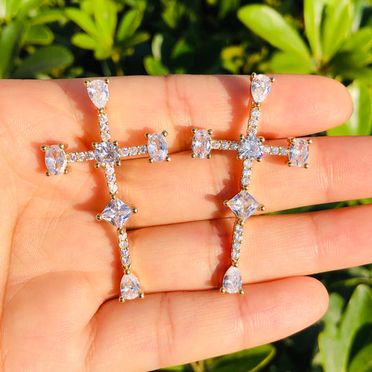 5-10pcs/lot 46*26mm CZ Paved Cross Charms CZ Paved Charms Crosses Charms Beads Beyond