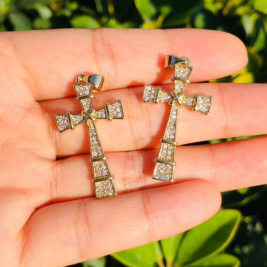 5-10pcs/lot 36*18mm CZ Paved Cross Charms CZ Paved Charms Crosses Charms Beads Beyond