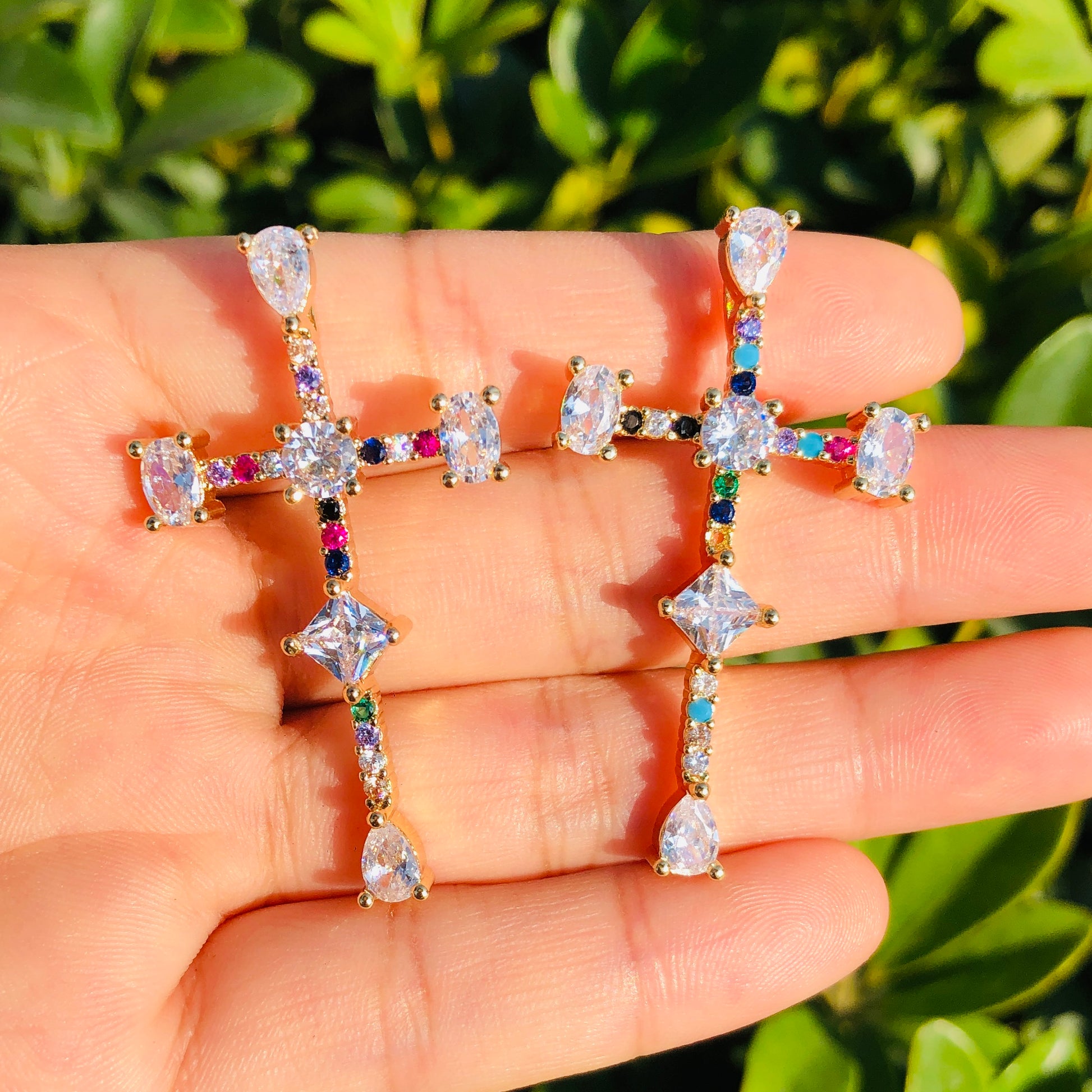 5-10pcs/lot 46*26mm Multicolor CZ Paved Cross Charms CZ Paved Charms Colorful Zirconia Crosses Charms Beads Beyond