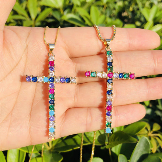 5pcs/lot 55*29mm Multicolor CZ Paved Cross Necklace Necklaces Charms Beads Beyond