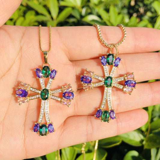 5pcs/lot 45*30mm CZ Paved Cross Necklace Necklaces Charms Beads Beyond