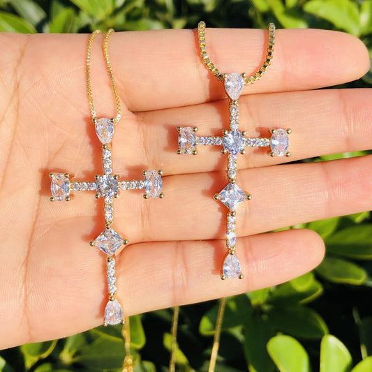 5pcs/lot 46*26mm CZ Paved Cross Necklace Necklaces Charms Beads Beyond