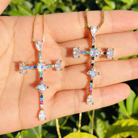 5pcs/lot 46*26mm Multicolor CZ Paved Cross Necklace Necklaces Charms Beads Beyond