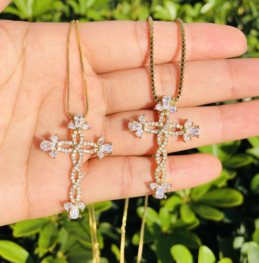 5pcs/lot 36*25mm CZ Paved Cross Necklace Necklaces Charms Beads Beyond