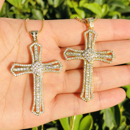 5pcs/lot 55*33mm CZ Paved Cross Necklace Necklaces Charms Beads Beyond