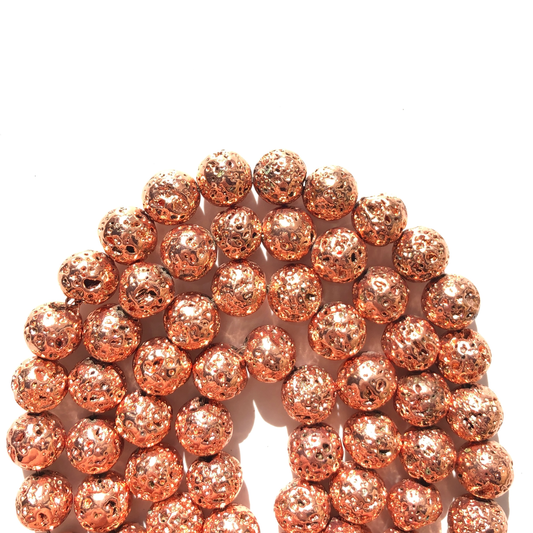 2 Strands/lot 8mm, 10mm Electroplated Lava Stone-Rose Gold Electroplated Beads Electroplated Lava Beads Charms Beads Beyond