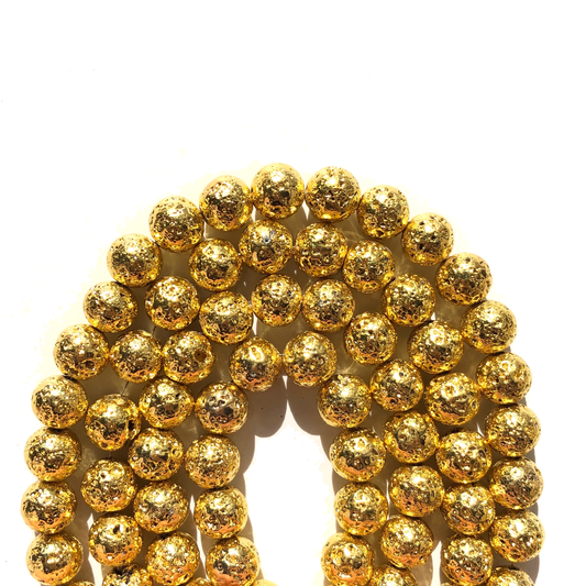 2 Strands/lot 8mm, 10mm Electroplated Lava Stone-Gold Electroplated Beads Electroplated Lava Beads Charms Beads Beyond