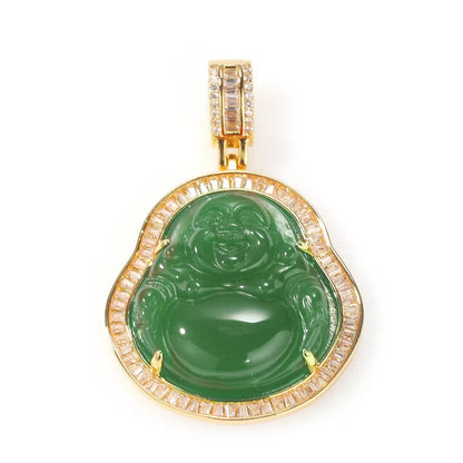 3pcs/lot CZ Paved Buddha Necklace- Gold & Silver 3pcs-Green on Gold Necklaces Charms Beads Beyond