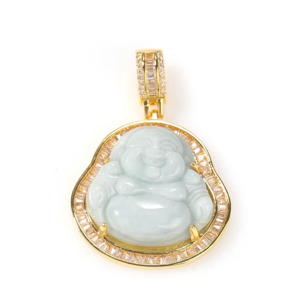 3pcs/lot CZ Paved Buddha Necklace- Gold & Silver 3pcs-Light Green on Gold Necklaces Charms Beads Beyond