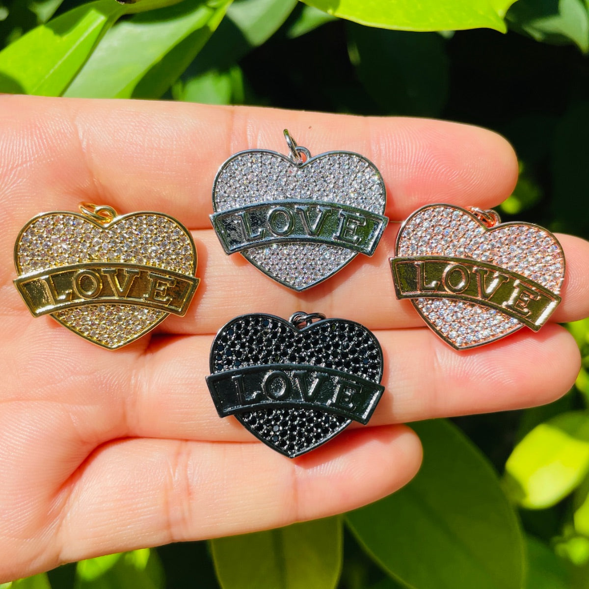 10pcs/lot 24.8*20mm CZ Paved Love Heart Charms Mix Colors CZ Paved Charms Hearts Love Letters Charms Beads Beyond