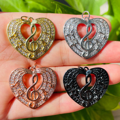10pcs/lot 29.5*26.5mm CZ Paved Music Notes Heart Charms Mix Colors CZ Paved Charms Hearts New Charms Arrivals Charms Beads Beyond