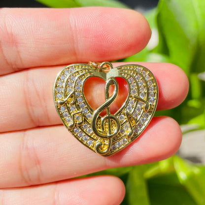 10pcs/lot 29.5*26.5mm CZ Paved Music Notes Heart Charms Gold CZ Paved Charms Hearts New Charms Arrivals Charms Beads Beyond