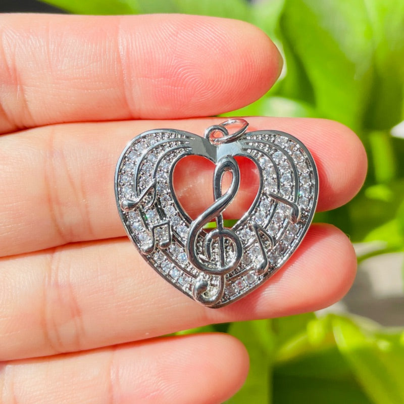 10pcs/lot 29.5*26.5mm CZ Paved Music Notes Heart Charms Silver CZ Paved Charms Hearts New Charms Arrivals Charms Beads Beyond