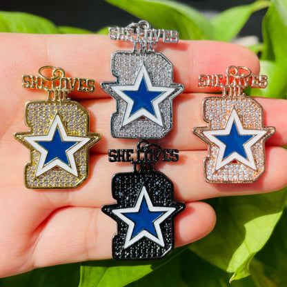 10pcs/lot 35*25mm Cowboys Star CZ Paved She Loves The D Word Charms Mix Colors CZ Paved Charms American Football Sports New Charms Arrivals Charms Beads Beyond