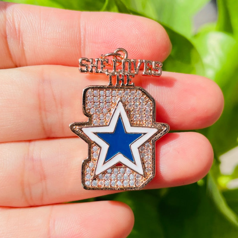 10pcs/lot 35*25mm Cowboys Star CZ Paved She Loves The D Word Charms CZ Paved Charms American Football Sports New Charms Arrivals Charms Beads Beyond