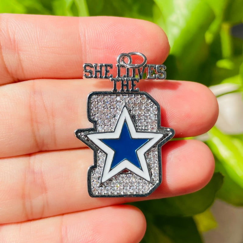 10pcs/lot 35*25mm Cowboys Star CZ Paved She Loves The D Word Charms CZ Paved Charms American Football Sports New Charms Arrivals Charms Beads Beyond