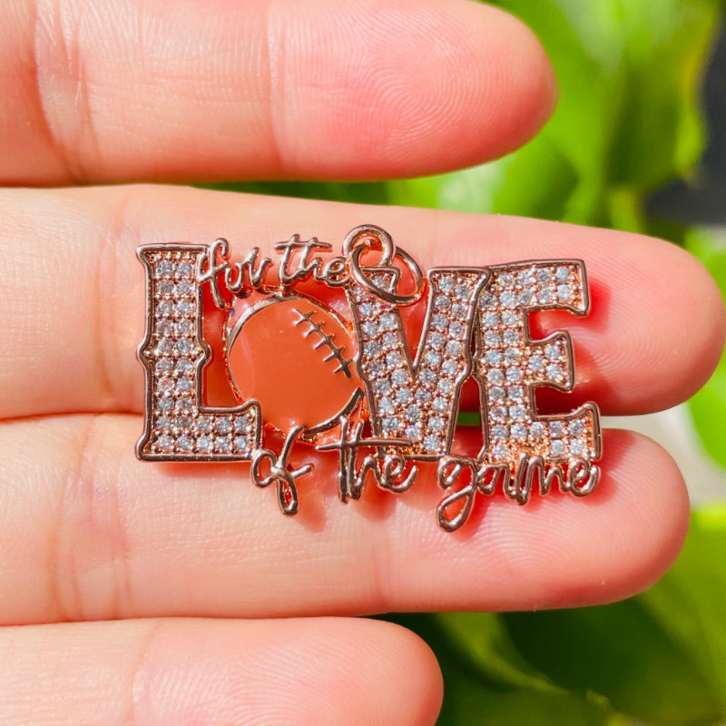 10pcs/lot 33*22mm CZ Paved For the Love Of the Game American Football Word Charms Rose Gold CZ Paved Charms American Football Sports New Charms Arrivals Charms Beads Beyond