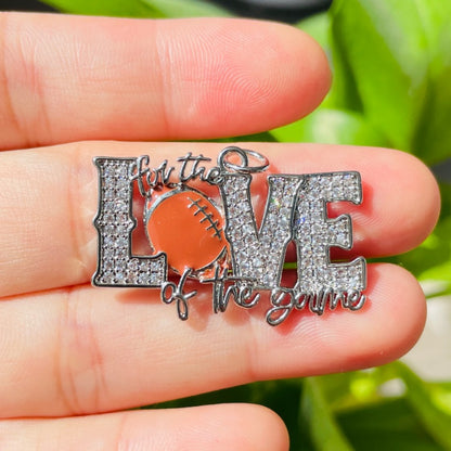 10pcs/lot 33*22mm CZ Paved For the Love Of the Game American Football Word Charms Silver CZ Paved Charms American Football Sports New Charms Arrivals Charms Beads Beyond