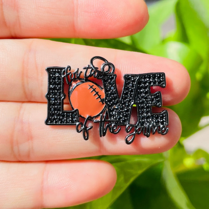 10pcs/lot 33*22mm CZ Paved For the Love Of the Game American Football Word Charms Black on Black CZ Paved Charms American Football Sports New Charms Arrivals Charms Beads Beyond