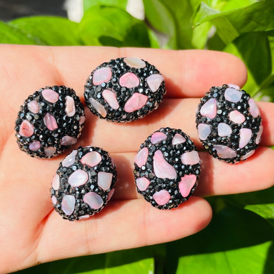 5pcs Pink Stone Black Rhinestone Pave Oval Spacers Focal Beads Rhinestone Spacers Focal Beads Rhinestone Focal Beads Charms Beads Beyond