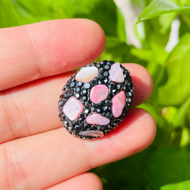 5pcs Pink Stone Black Rhinestone Pave Oval Spacers Focal Beads Rhinestone Spacers Focal Beads Rhinestone Focal Beads Charms Beads Beyond