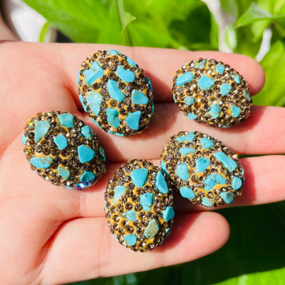 5pcs Green Turquoise Stone Gold Rhinestone Pave Oval Spacers Focal Beads Rhinestone Spacers Focal Beads Rhinestone Focal Beads Charms Beads Beyond