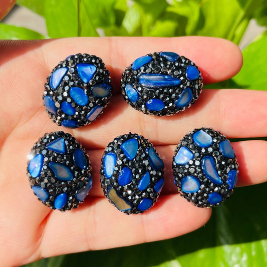 5pcs Navy Blue Stone Black Rhinestone Pave Oval Spacers Focal Beads Rhinestone Spacers Focal Beads Rhinestone Focal Beads Charms Beads Beyond