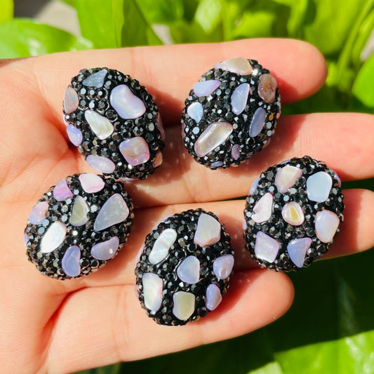 5pcs Light Purple Stone Black Rhinestone Pave Oval Spacers Focal Beads Rhinestone Spacers Focal Beads Rhinestone Focal Beads Charms Beads Beyond