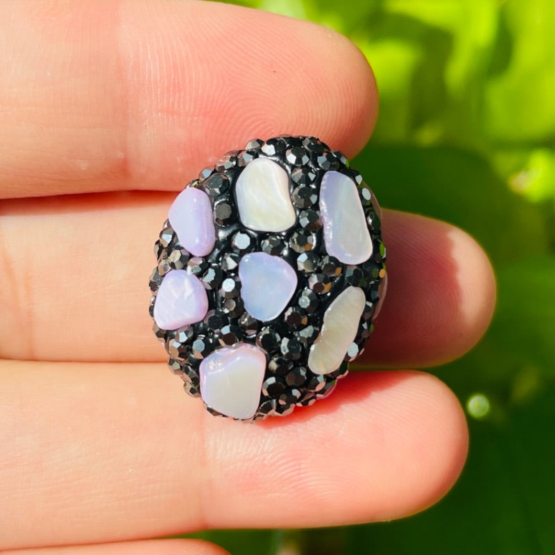 5pcs Light Purple Stone Black Rhinestone Pave Oval Spacers Focal Beads Rhinestone Spacers Focal Beads Rhinestone Focal Beads Charms Beads Beyond