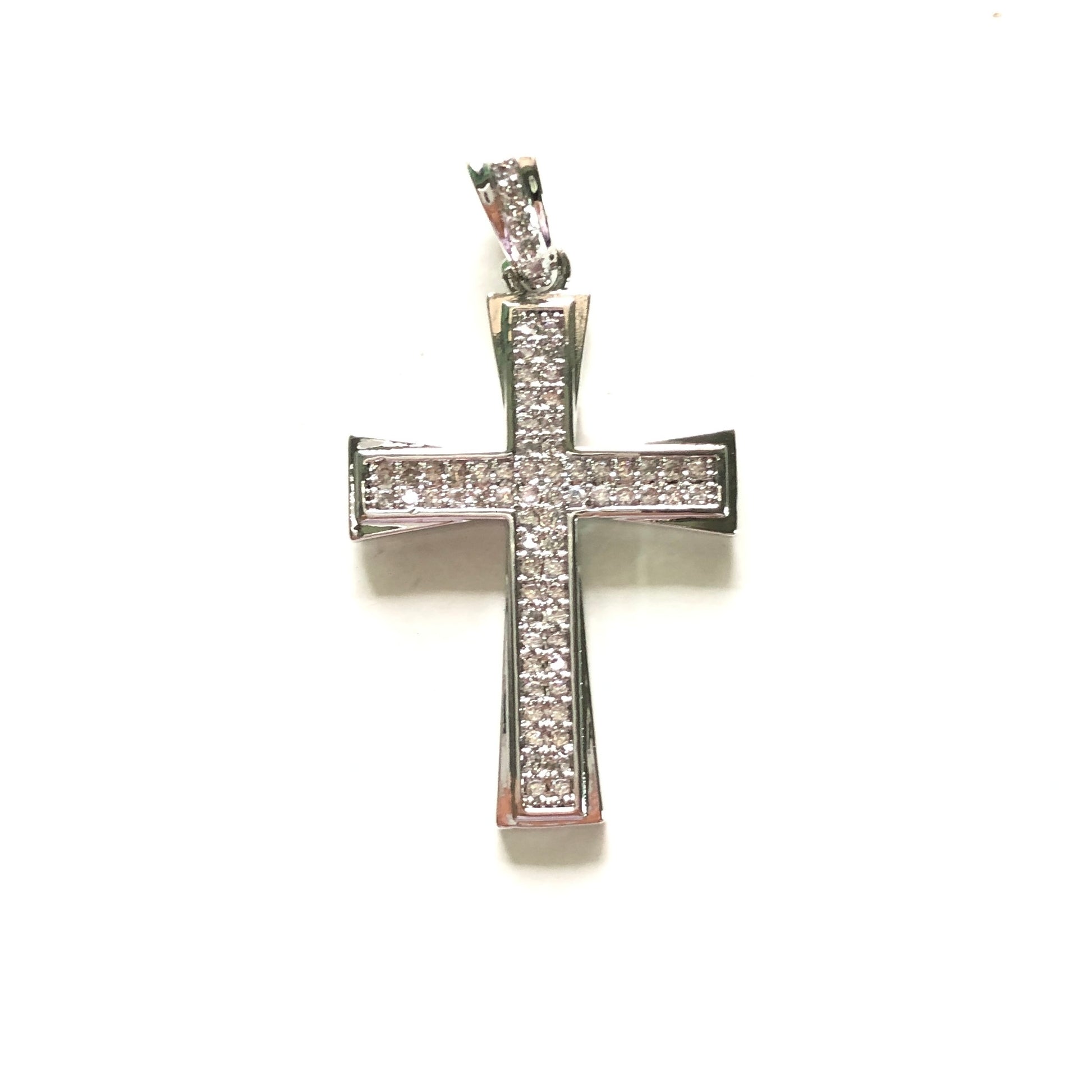 10pcs/lot 36*21mm CZ Paved Cross Charms Silver CZ Paved Charms Crosses Charms Beads Beyond