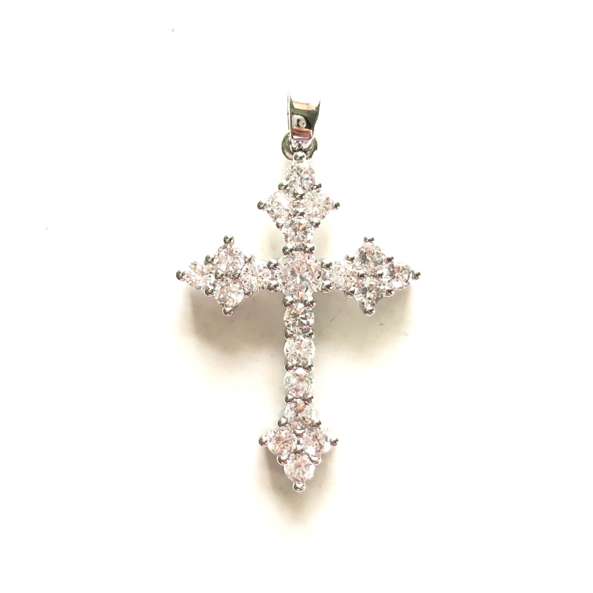 10pcs/lot 35*21mm CZ Paved Cross Charms Silver CZ Paved Charms Crosses Charms Beads Beyond