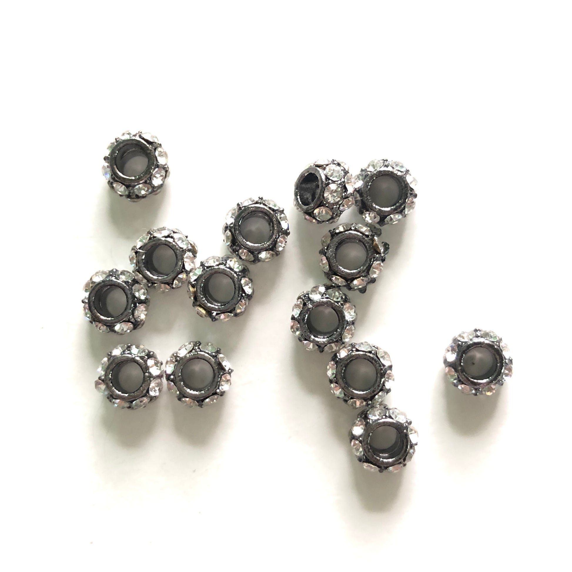 20-50pcs/lot 6mm Clear Rhinestone Paved Alloy Wheel Spacers Black Alloy Spacers & Wholesale Charms Beads Beyond