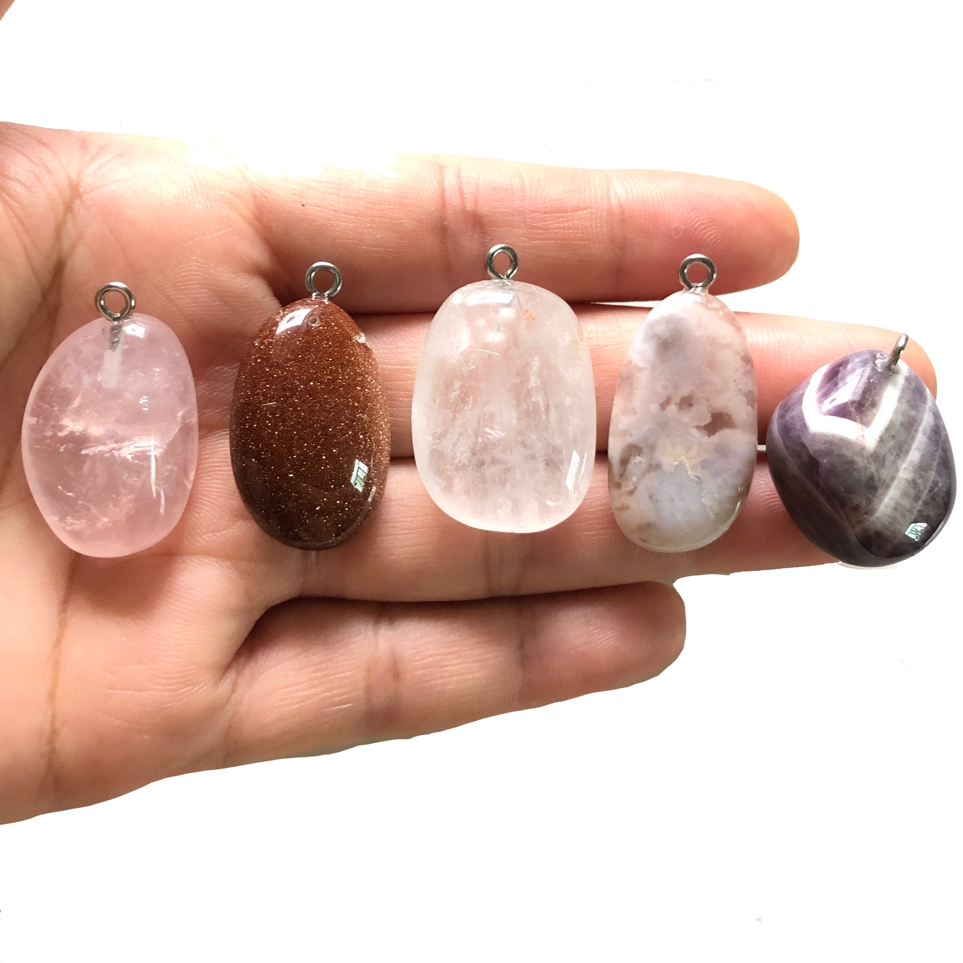 5pcs/lot Rose Quartz/Clear Quartz/Gold Sandstone/Amethyst/Cherry Blossom Agate Charm Stone Charms Charms Beads Beyond