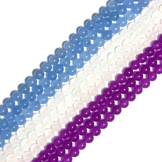 2 Strands/lot 8mm, 10mm Clear Blue/White/Purple Jade Round Stone Beads Stone Beads 8mm Stone Beads Round Jade Beads Charms Beads Beyond