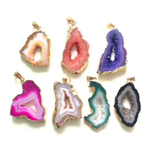 5pcs/lot 25-45mm Gold Plated Natural Agate Charm Mix Colors (Random) Stone Charms Charms Beads Beyond