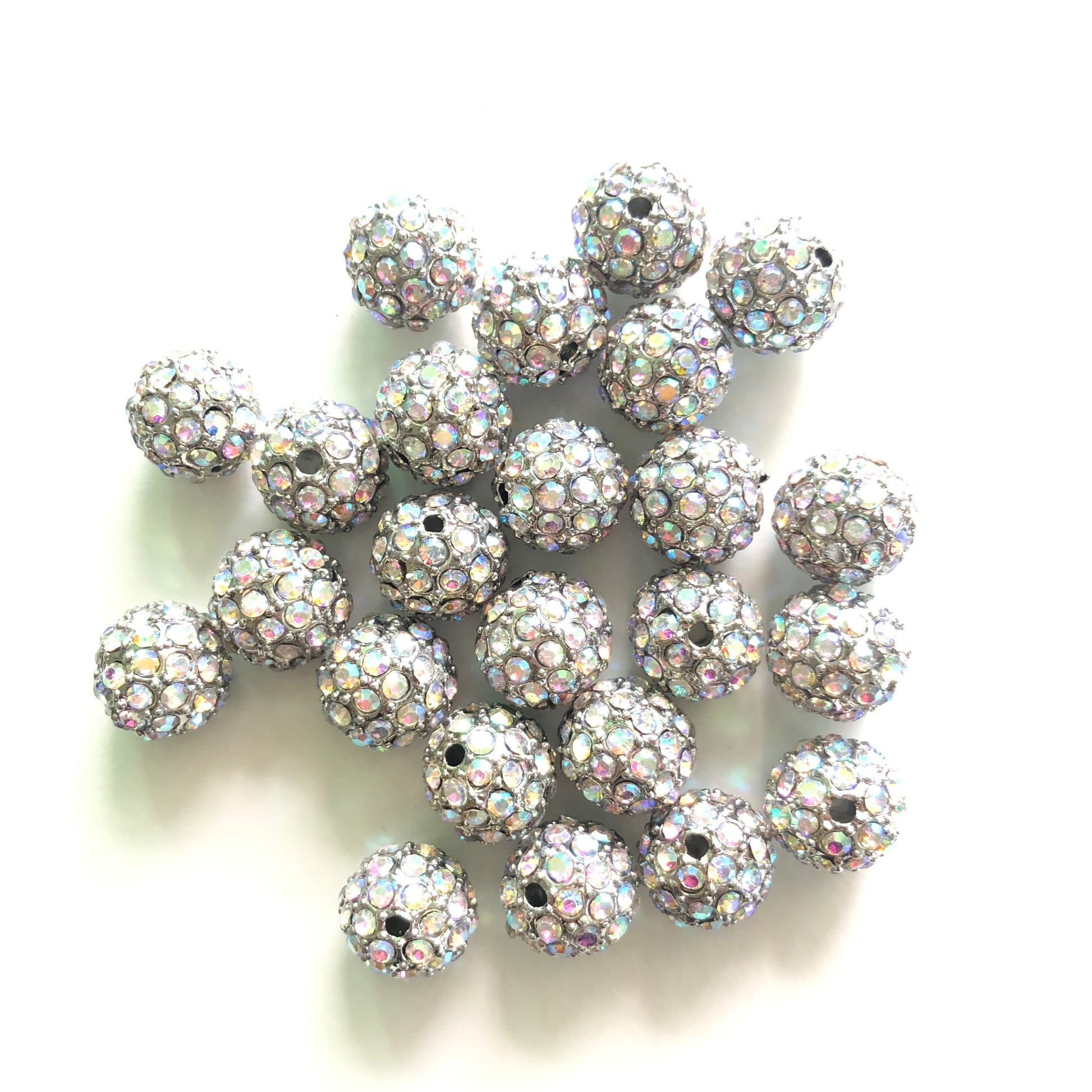 20-50pcs/lot 10mm Clear AB Rhinestone Paved Alloy Ball Spacers-Silver Alloy Spacers & Wholesale Charms Beads Beyond