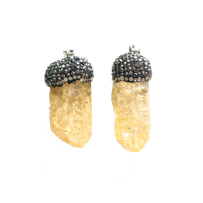 2pcs/lot Rhinestone Paved Yellow Quartz Charm Stone Charms Charms Beads Beyond
