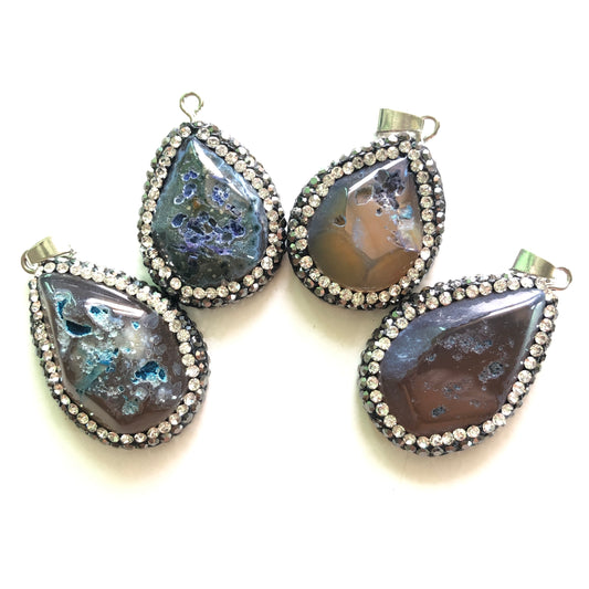 4pcs/lot Rhinestone Paved Agate Charm Stone Charms Charms Beads Beyond
