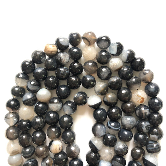 2 Strands/lot 10mm Black White Faceted Banded Agate Stone Beads Stone Beads Faceted Agate Beads Charms Beads Beyond