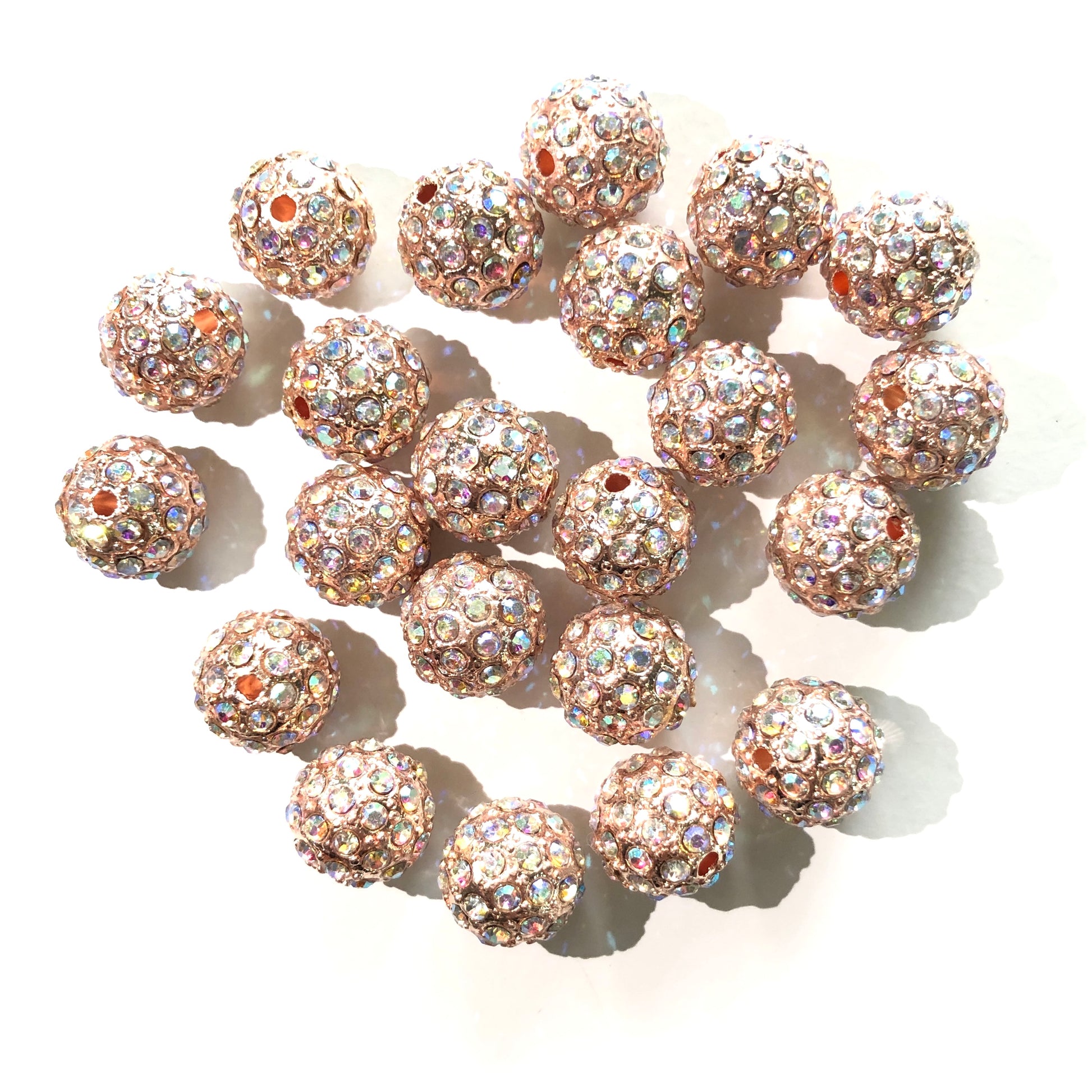 20-50pcs/lot 10mm Clear AB Rhinestone Paved Alloy Ball Spacers-Rose Gold Alloy Spacers & Wholesale Charms Beads Beyond