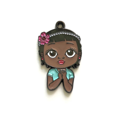 10pcs/lot Cute Little Black Girl Charm Blue Enamel Afro Charms On Sale Charms Beads Beyond
