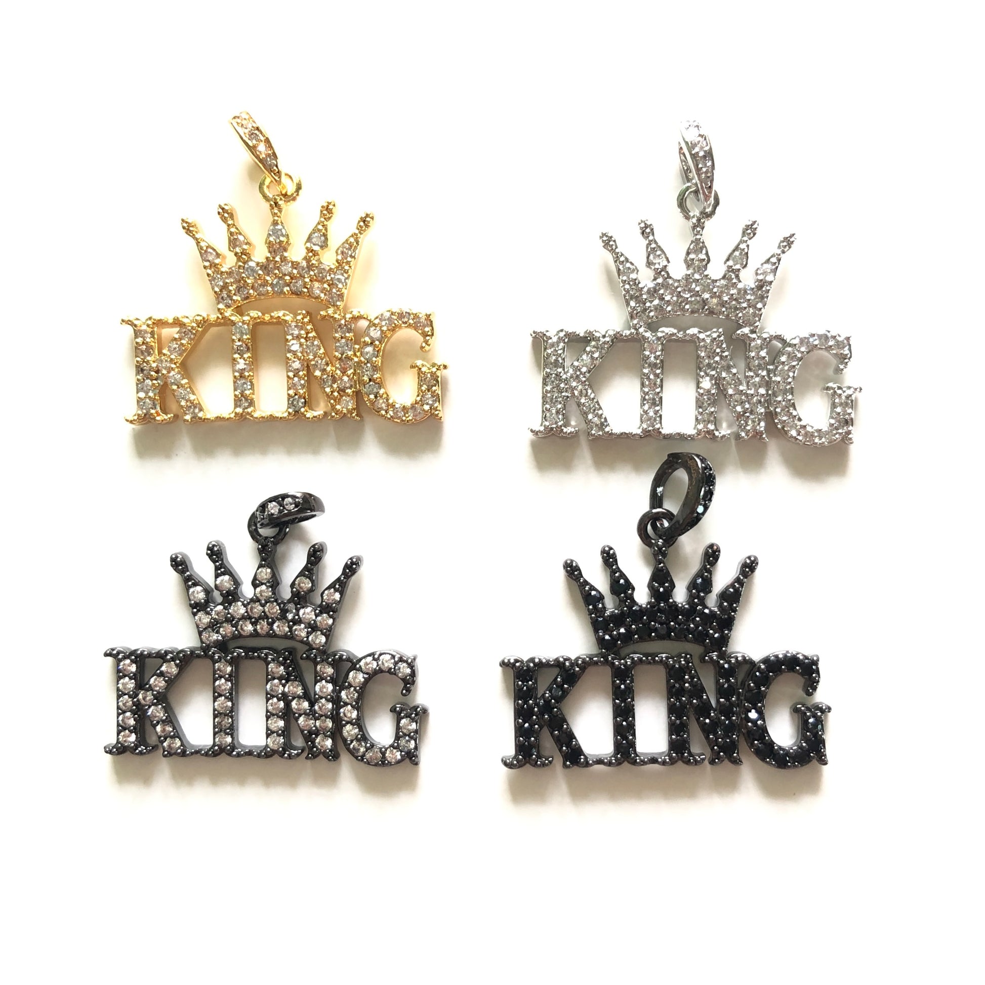 10pcs/lot 26mm*18 CZ Paved King Charms CZ Paved Charms Words & Quotes Charms Beads Beyond