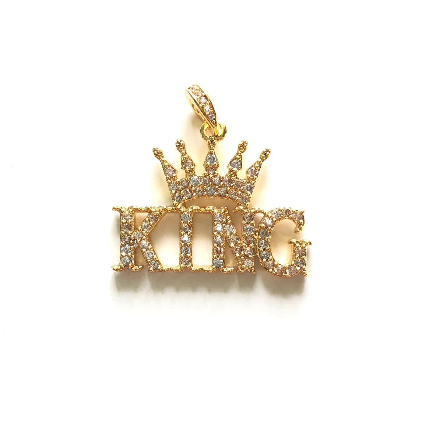 10pcs/lot 26mm*18 CZ Paved King Charms Gold CZ Paved Charms Words & Quotes Charms Beads Beyond