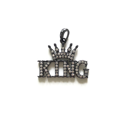 10pcs/lot 26mm*18 CZ Paved King Charms Black CZ Paved Charms Words & Quotes Charms Beads Beyond