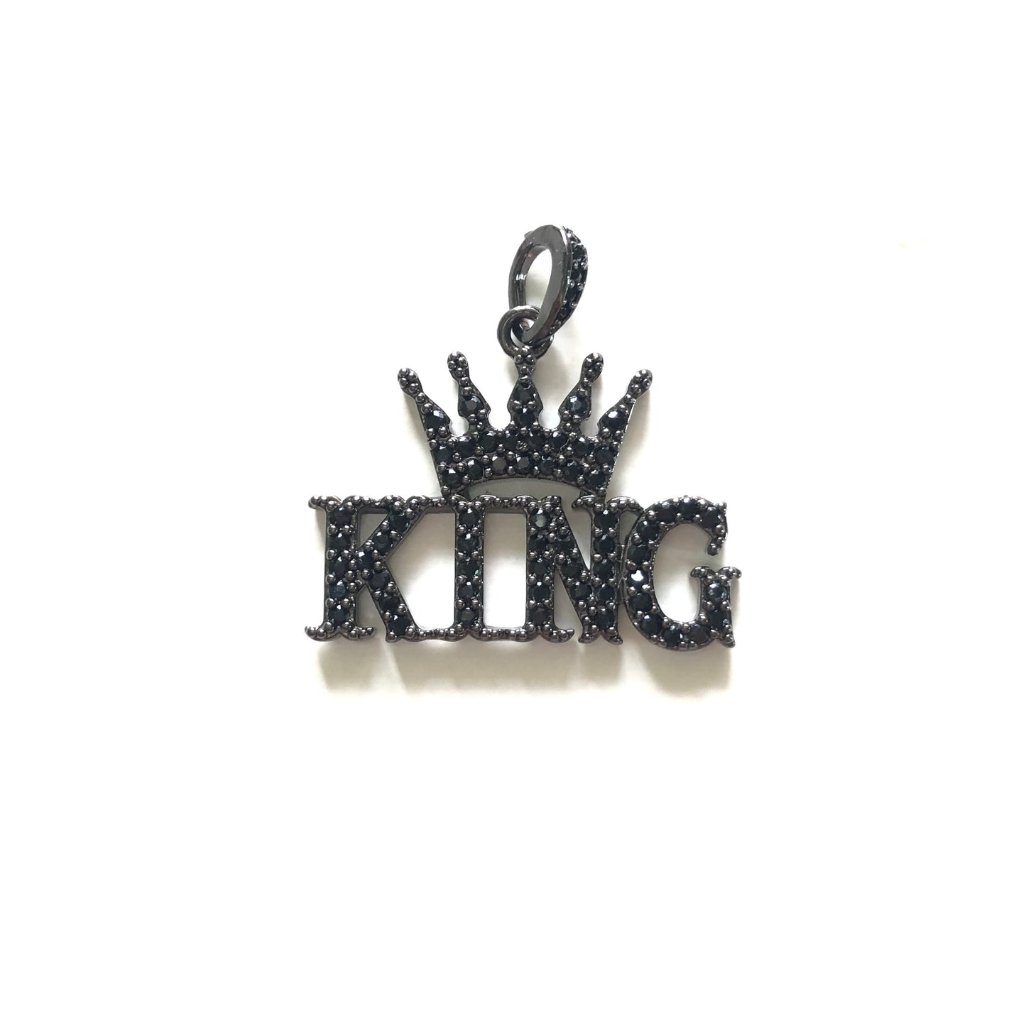 10pcs/lot 26mm*18 CZ Paved King Charms Black on Black CZ Paved Charms Words & Quotes Charms Beads Beyond