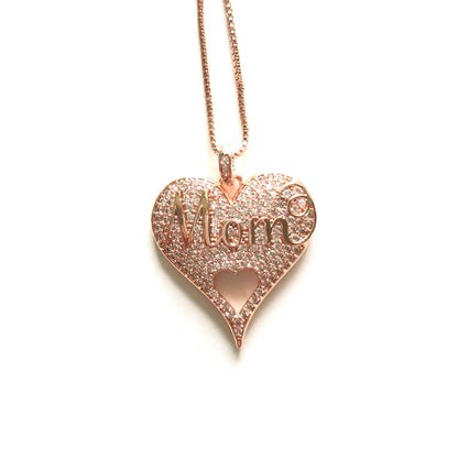 5pcs/lot 26*24.5mm CZ Paved Mom Necklaces Rose Gold Necklaces Mother's Day Charms Beads Beyond