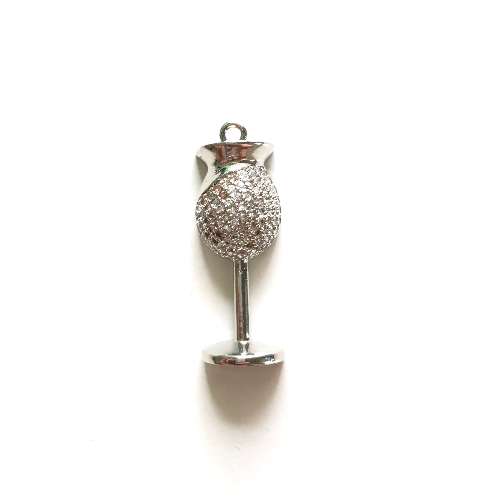 10pcs/lot 30*12.5mm CZ Paved Wine Glass Charms Silver CZ Paved Charms Fashion On Sale Charms Beads Beyond